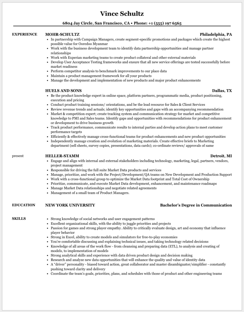 Data Product Manager Resume